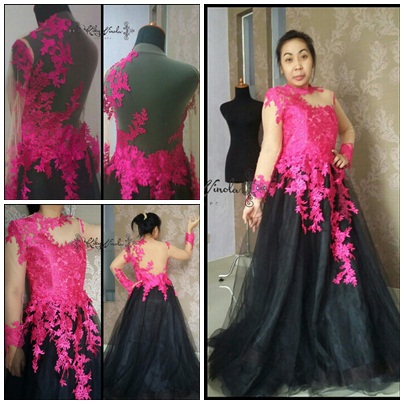 dress hitam pink